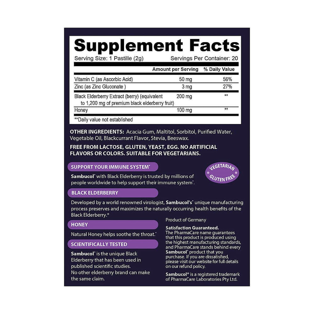 Sambucol elderberry lozenges ingredients visual