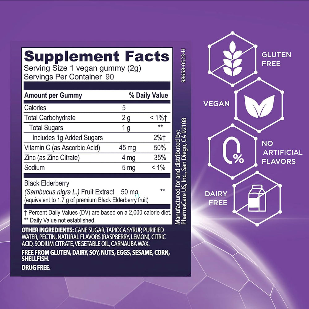 Sambucol Elderberry Gummies ingredients and supplement facts