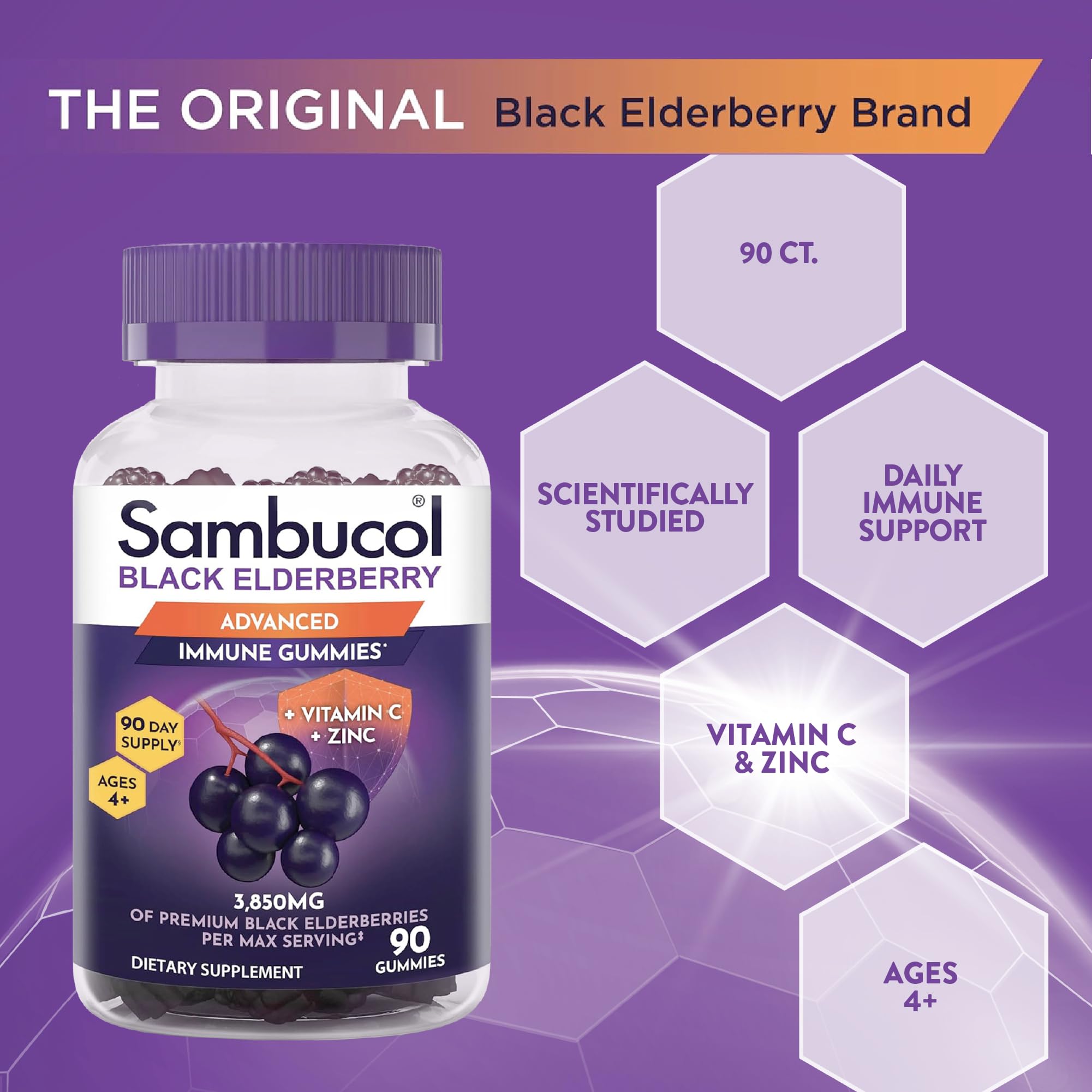 Vitamin C and zinc with Sambucol elderberry gummies