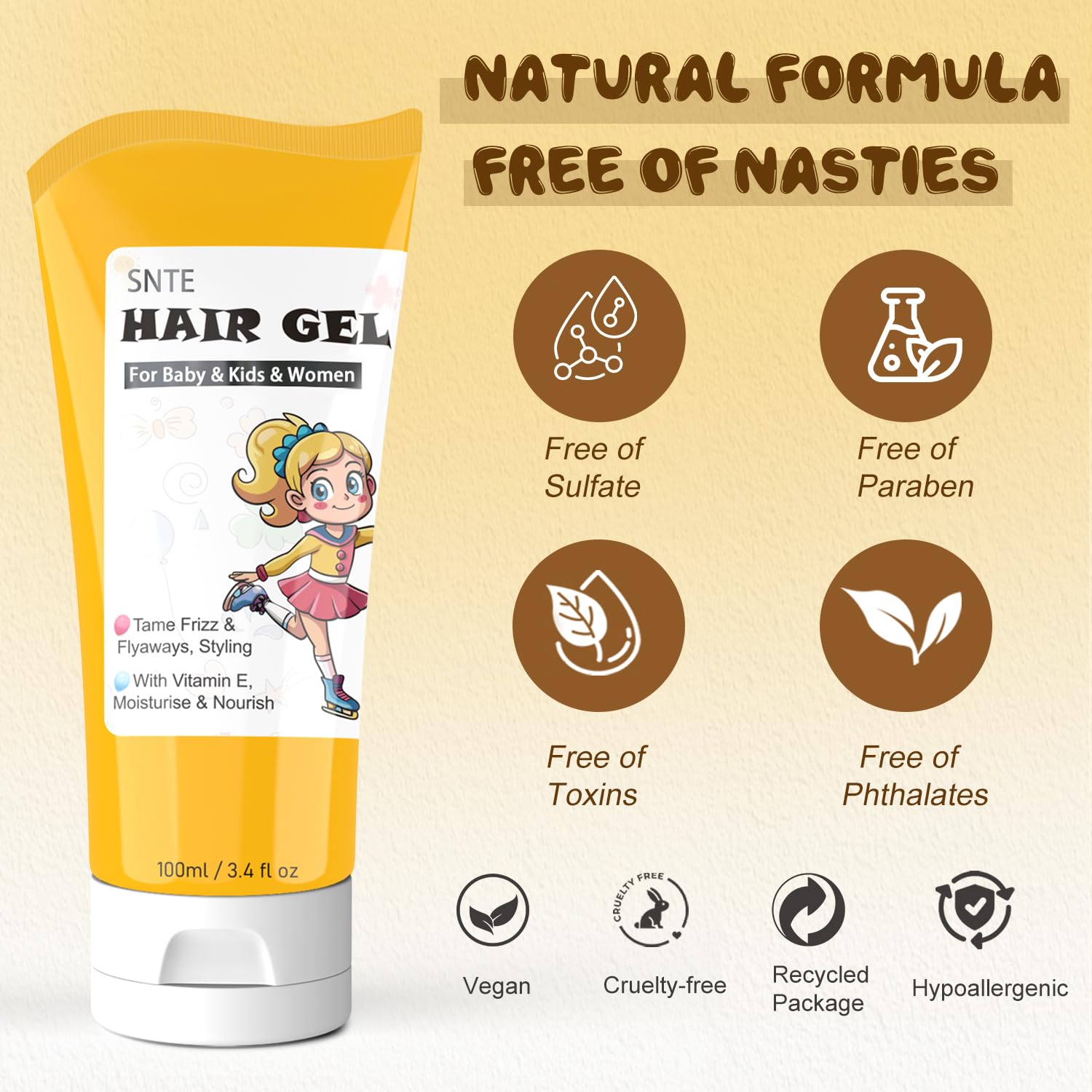 Samnyte Kids Hair Gel defines braids with flexible, comfortable hold.