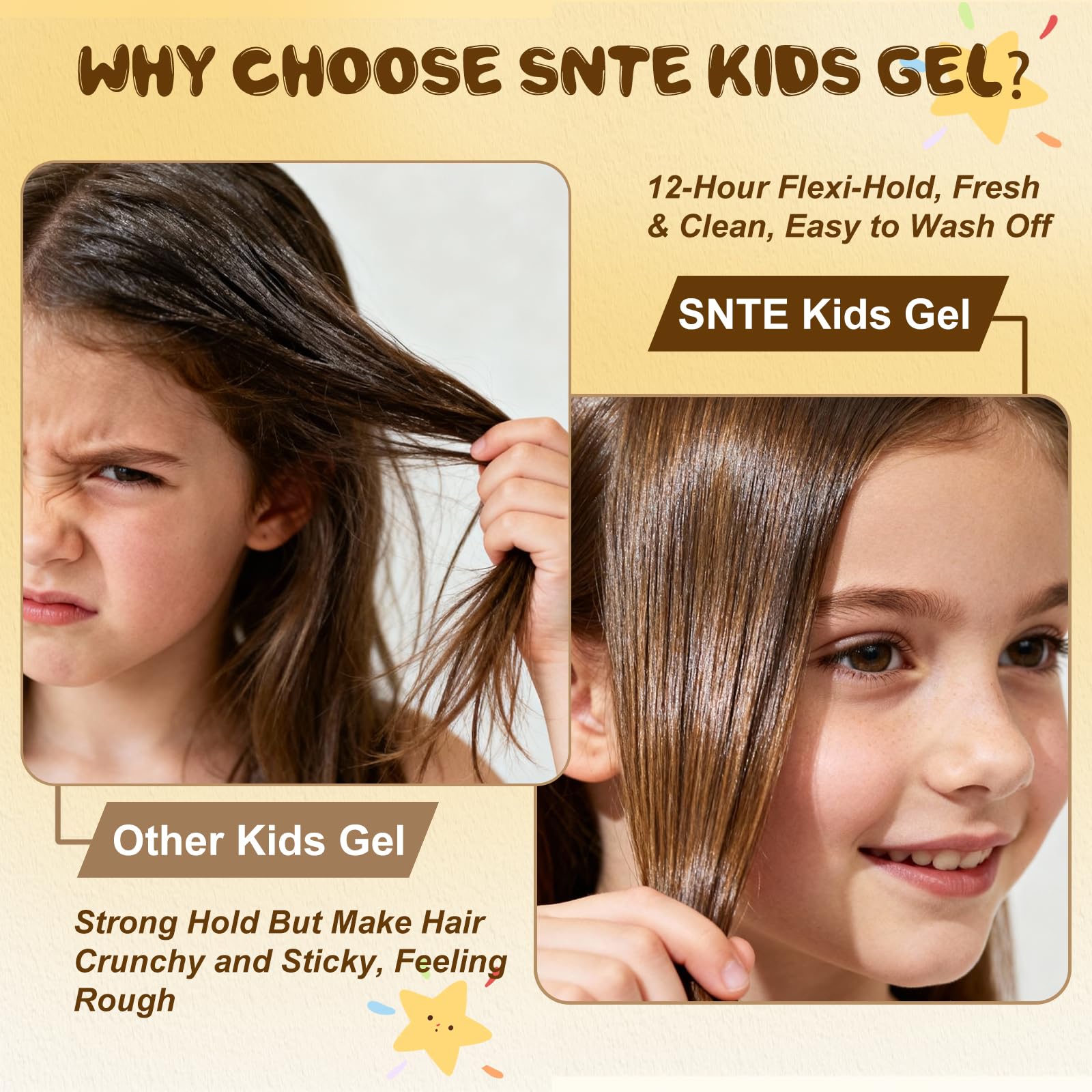 Samnyte Kids Hair Gel tames frizz and flyaways effectively.