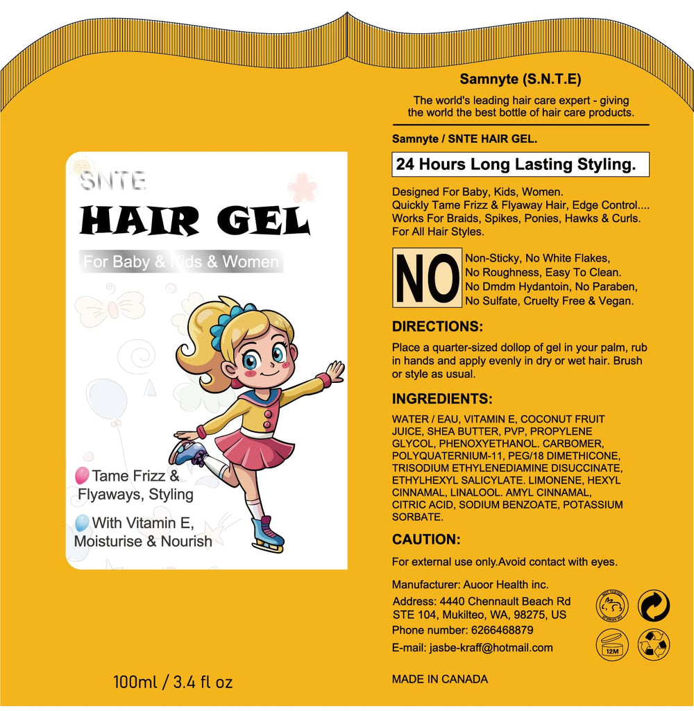 Samnyte Kids Hair Gel travel-size bottle for on-the-go styling.