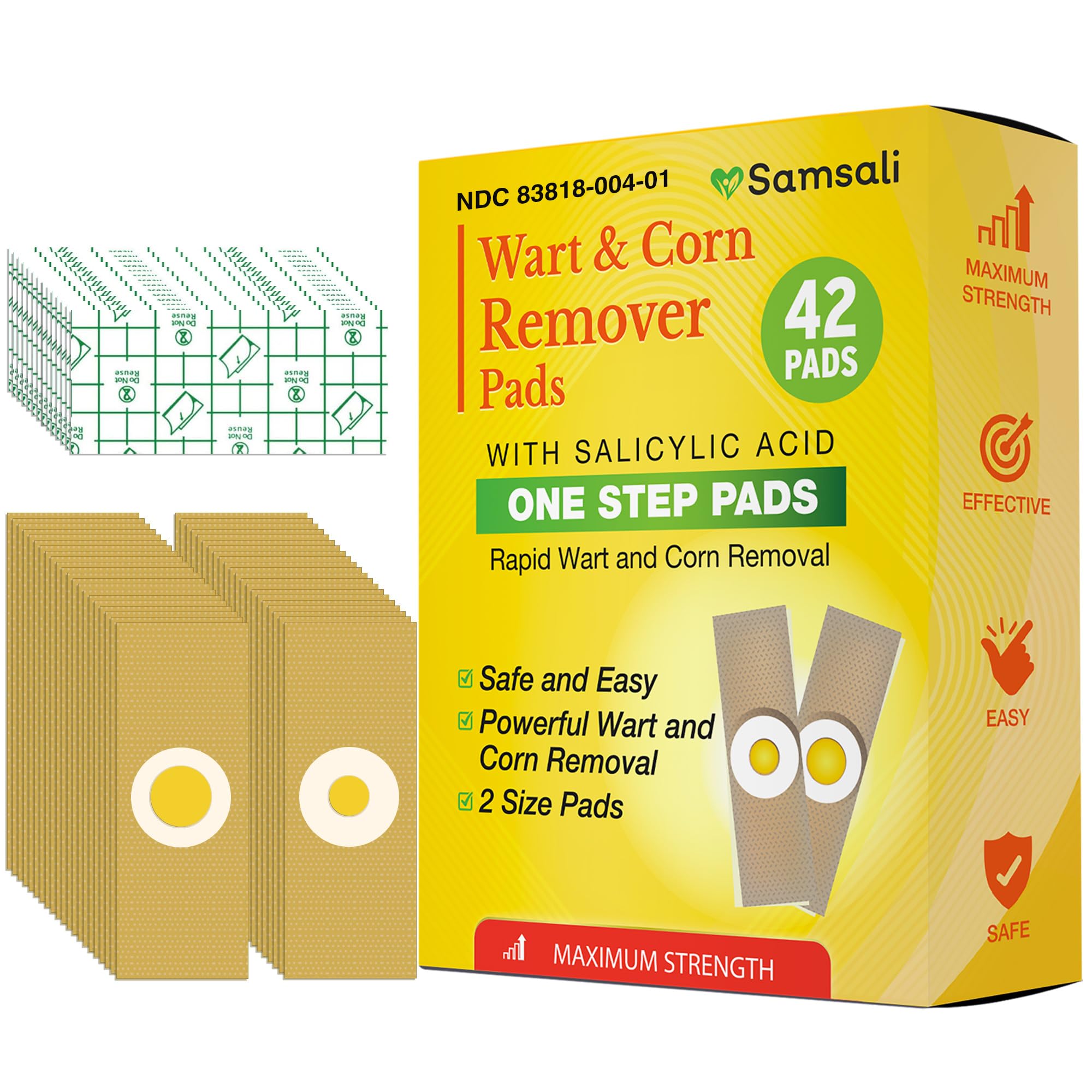 Samsali wart and corn remover pads pack 42 for foot treatment on-the-go