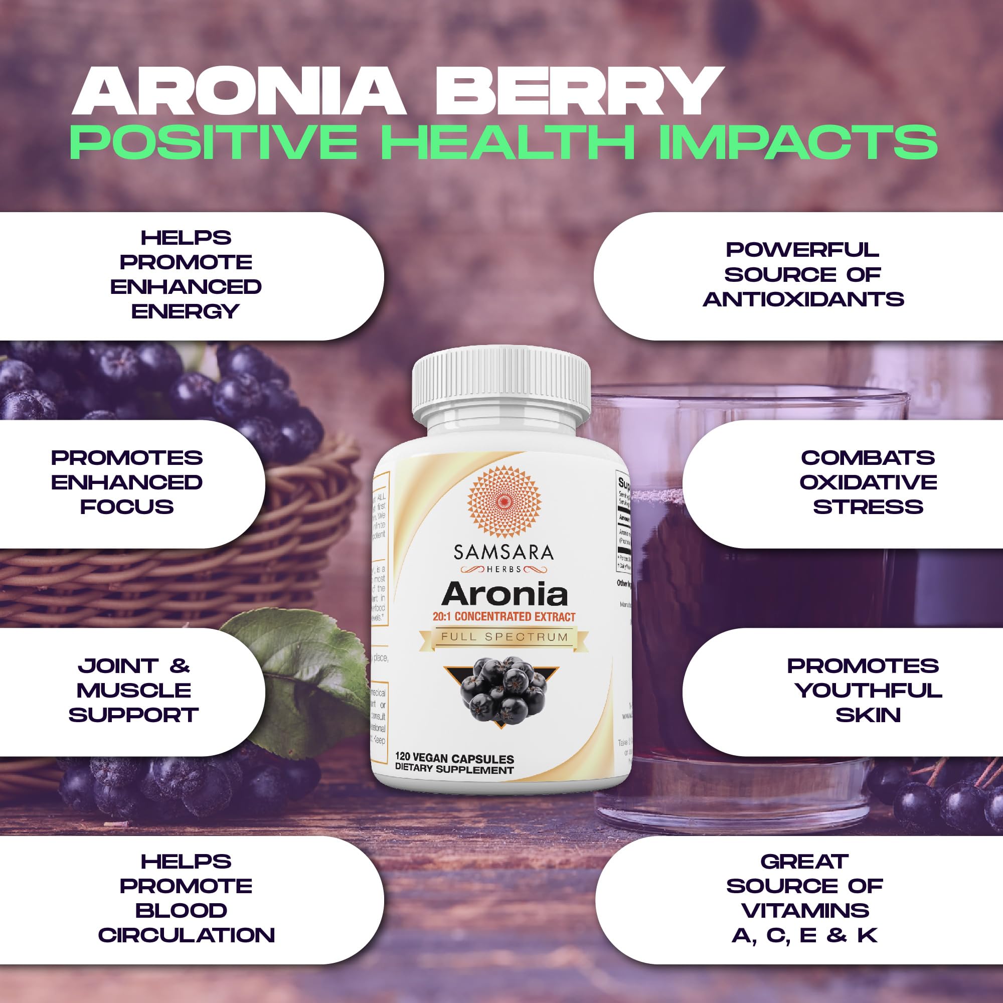 Samsara Aronia Berry 120x500mg capsules bottle
