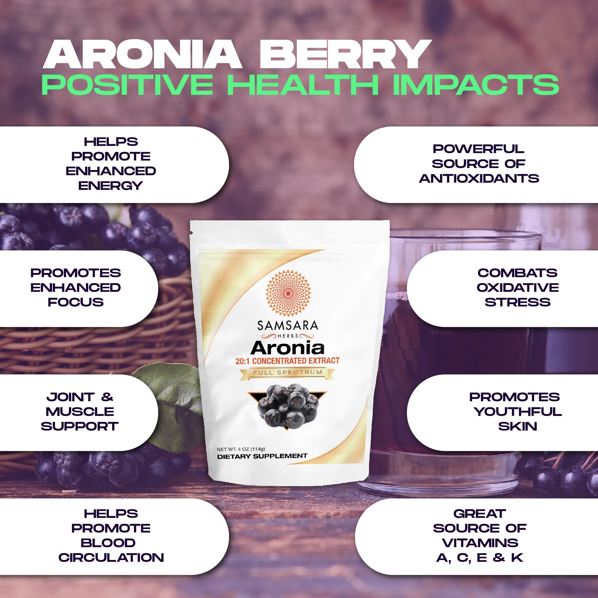 Close-up of Aronia berries representing antioxidants