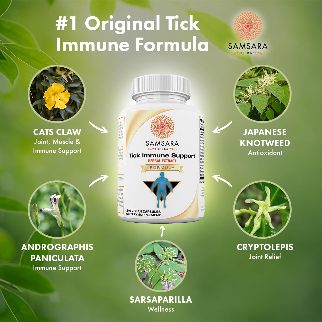 Samsara Herbs Tick Immune Support capsules close-up shows 4-capsule serving.