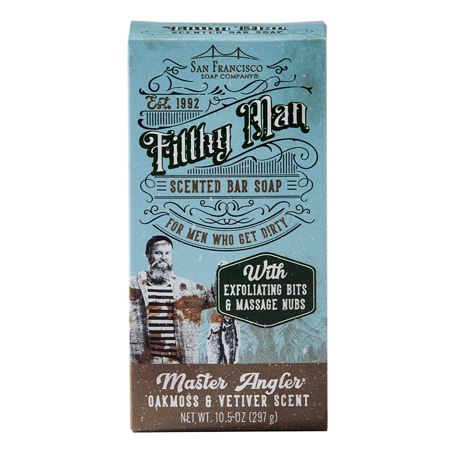 San Francisco Soap Company Filthy Man bar with Master Angler oakmoss vetiver scent.