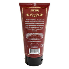 San Francisco Soap Company Man Bar Lotion close-up highlights rugged packaging and long-lasting moisture.