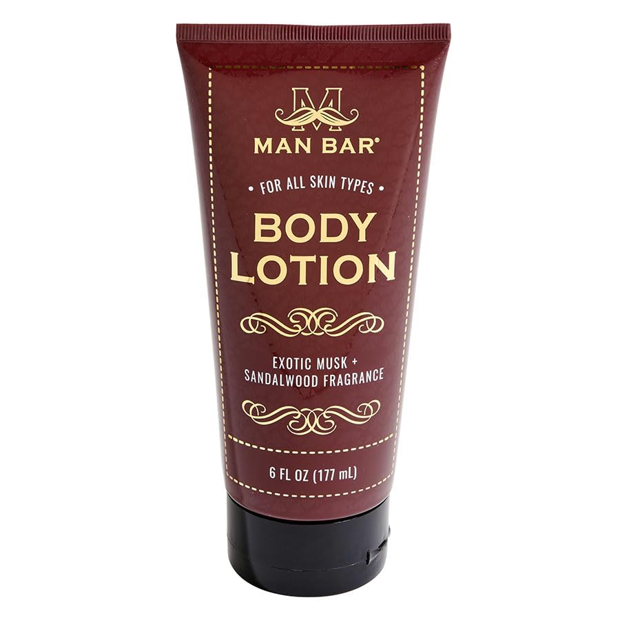 San Francisco Soap Company Man Bar Lotion bottle front shows exotic musk and sandalwood fragrance for everyday hydration.
