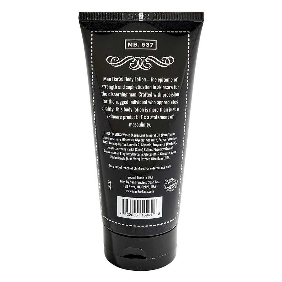 San Francisco Soap Company Man Bar Lotion Midnight Amber label showcases premium masculine fragrance