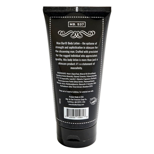 San Francisco Soap Company Man Bar Lotion Midnight Amber label showcases premium masculine fragrance