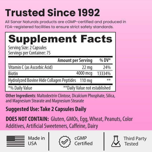 Close-up of product label highlighting Biotin and Vitamin C