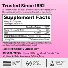 Close-up of product label highlighting Biotin and Vitamin C