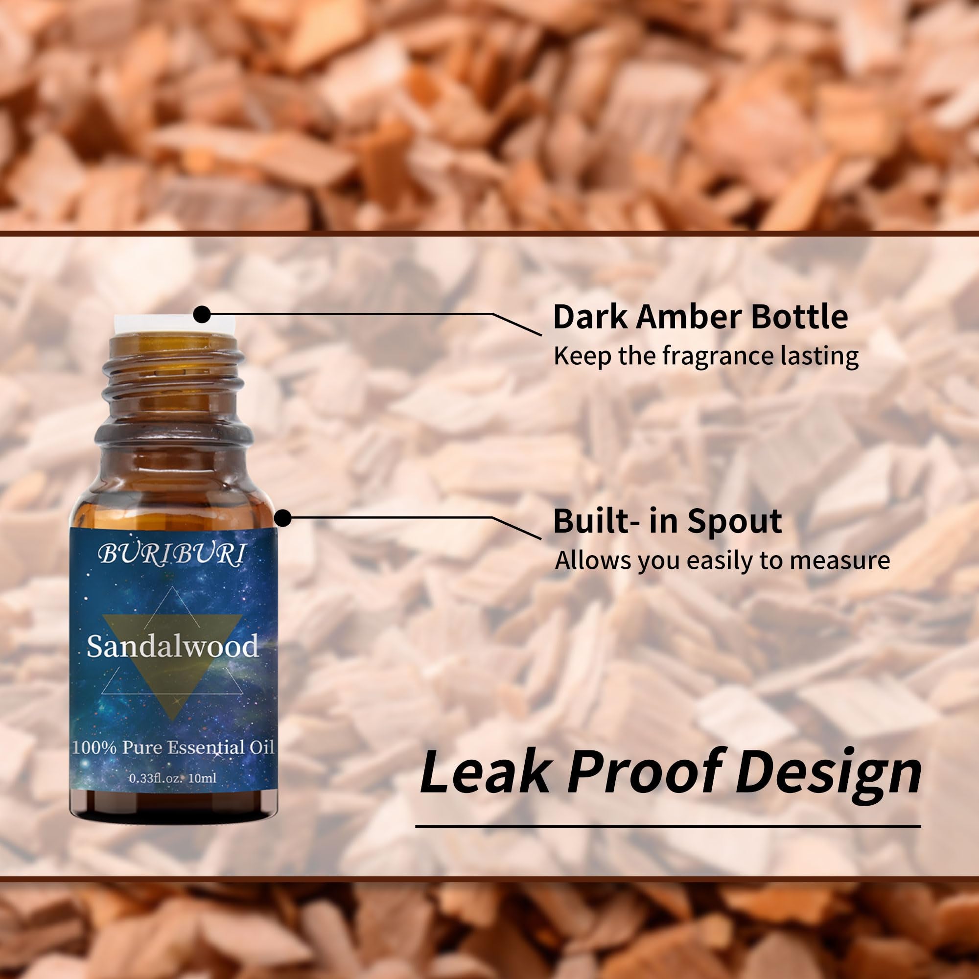 Sandalwood oil suitable for baths and massage (dilute 2-5%)
