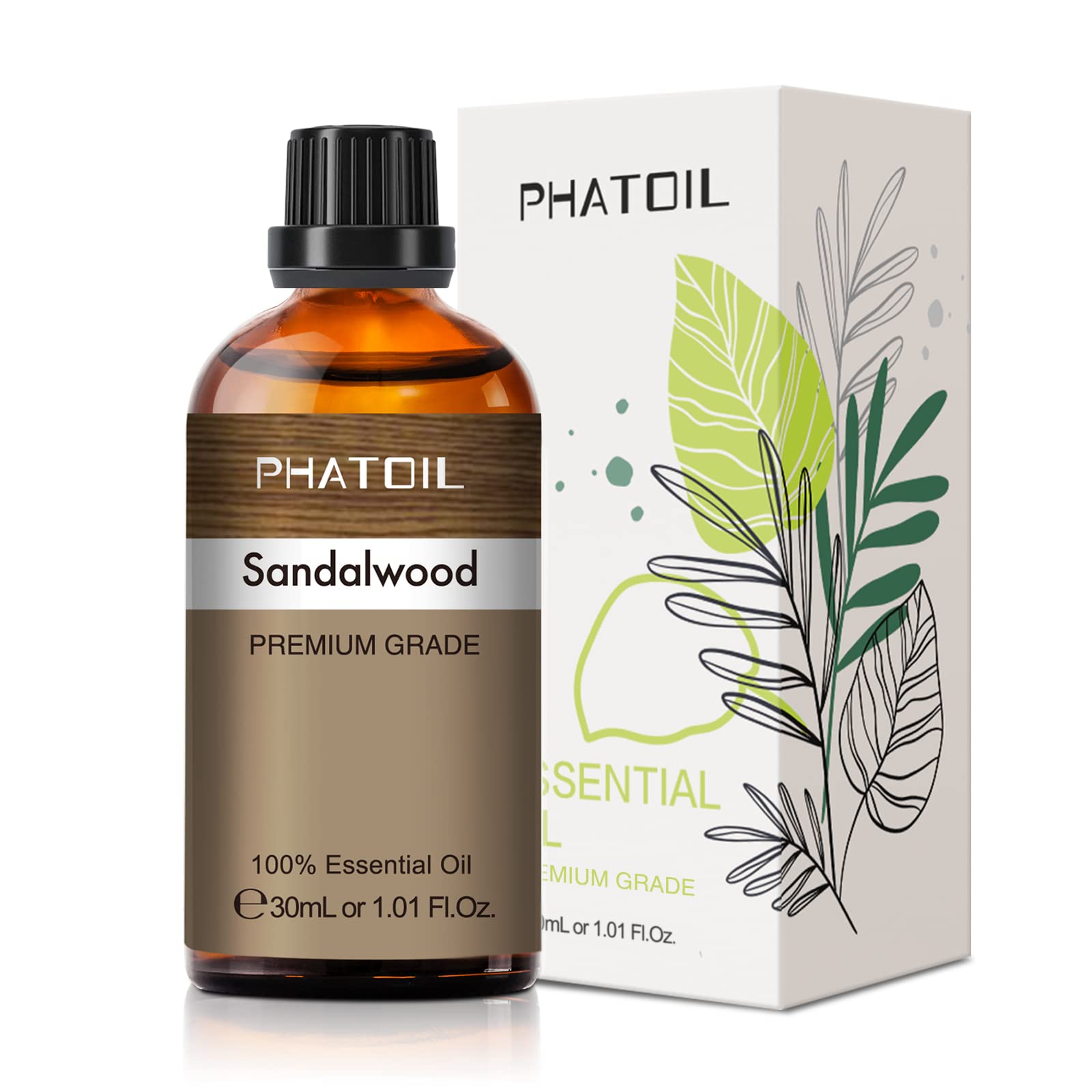 30ml sandalwood essential oil bottle with built-in dropper