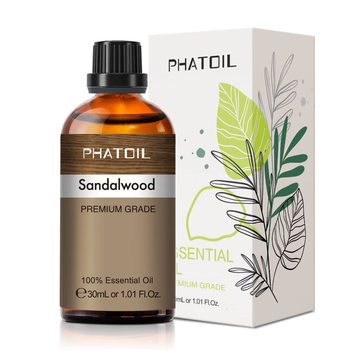 30ml sandalwood essential oil bottle with built-in dropper
