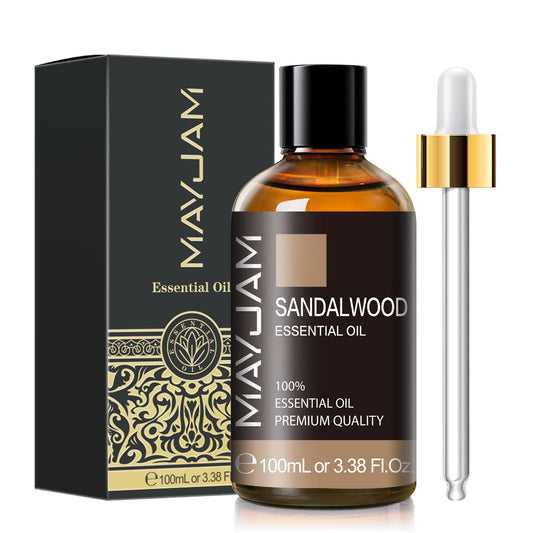 Sandalwood essential oil in amber 100 ml bottle
