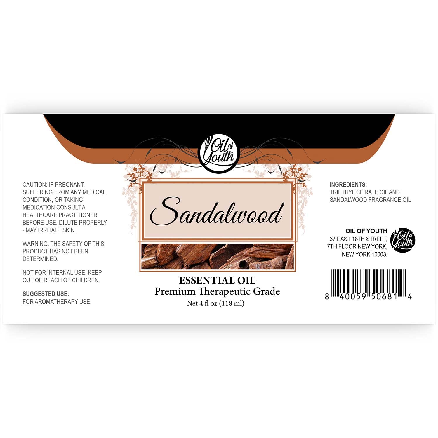 Therapeutic-grade sandalwood essential oil with dropper