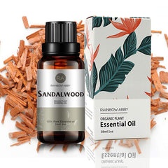 Sandalwood essential oil bottle 30ml on white background