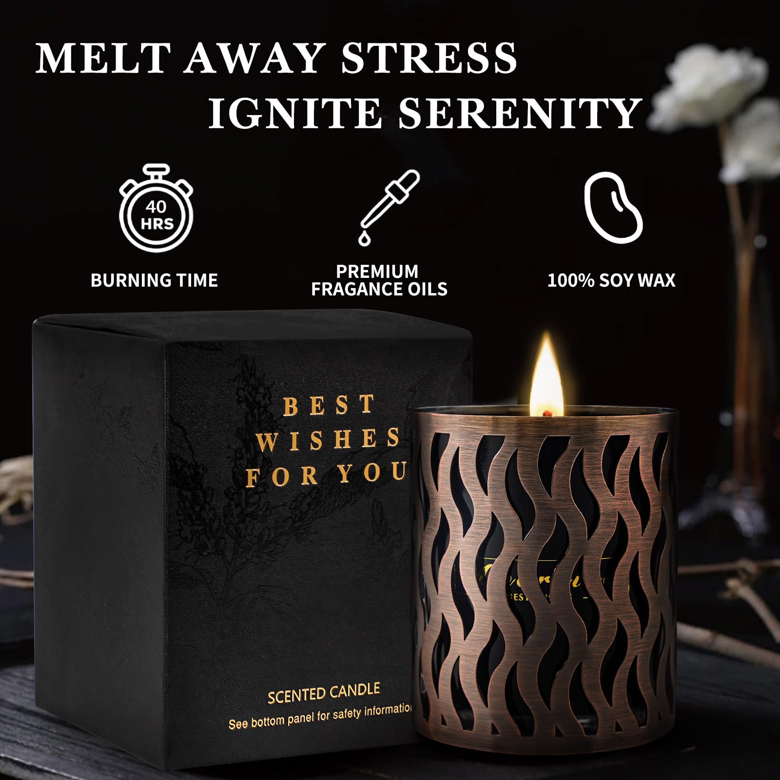 Sandalwood rose scented candle in black jar