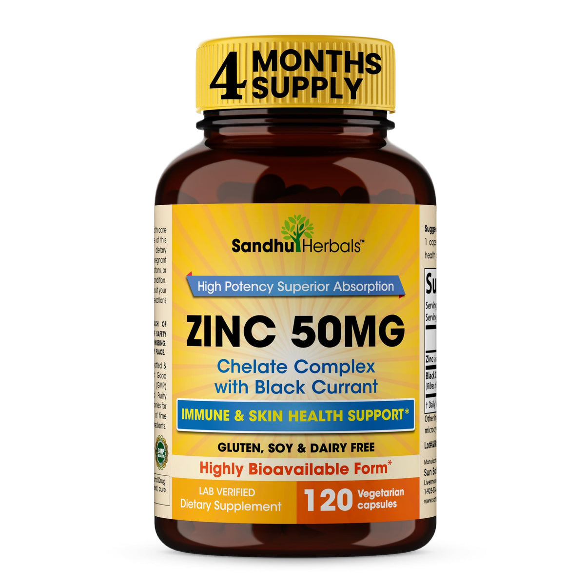 Sandhu Herbals Zinc 50mg with Black Currant capsules bottle