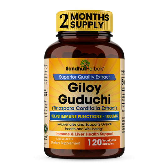 Front view of SANDHUHERBALS Giloy powder capsules package