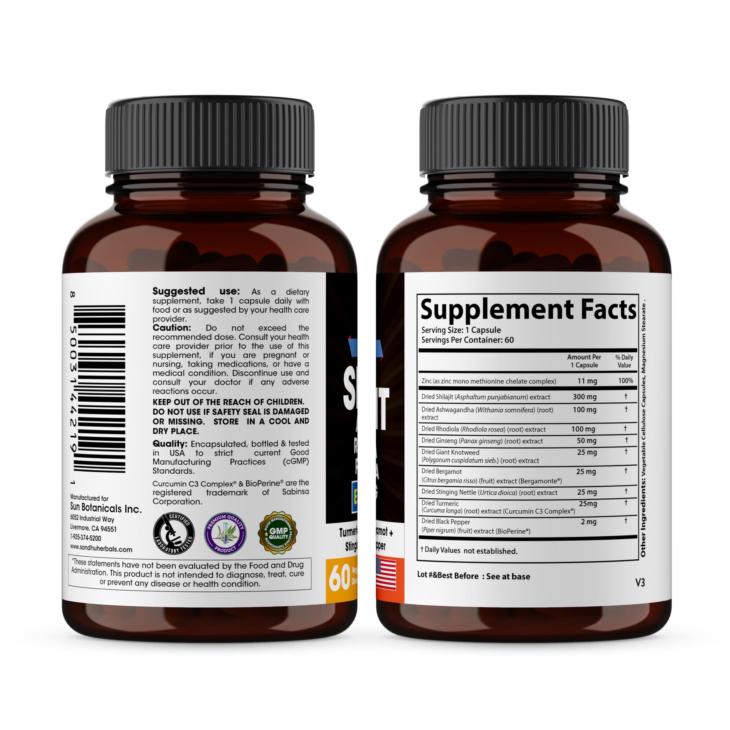 Back label showing ingredients and dosage information