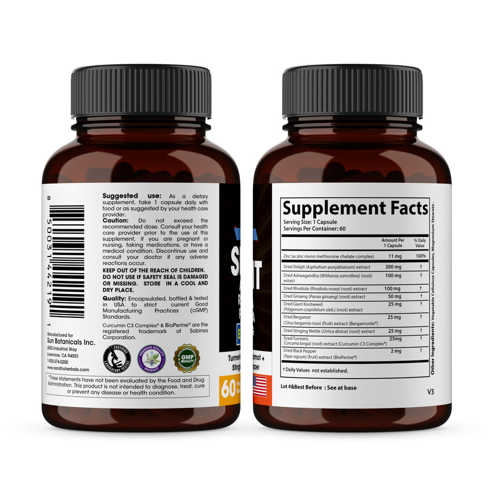 Back label showing ingredients and dosage information