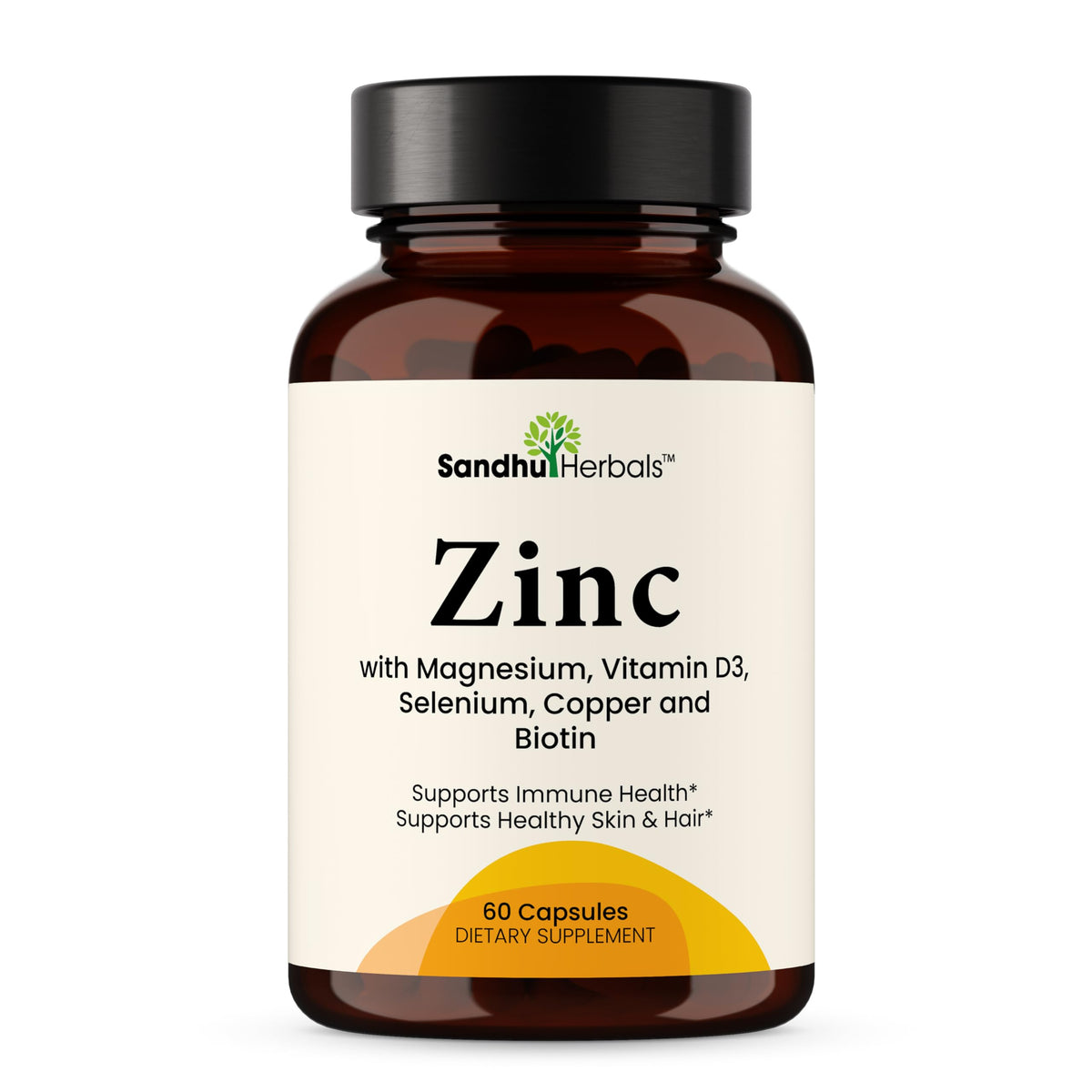 Sandhu Herbals Zinc 30mg with D3 and Magnesium bottle – 60 capsules