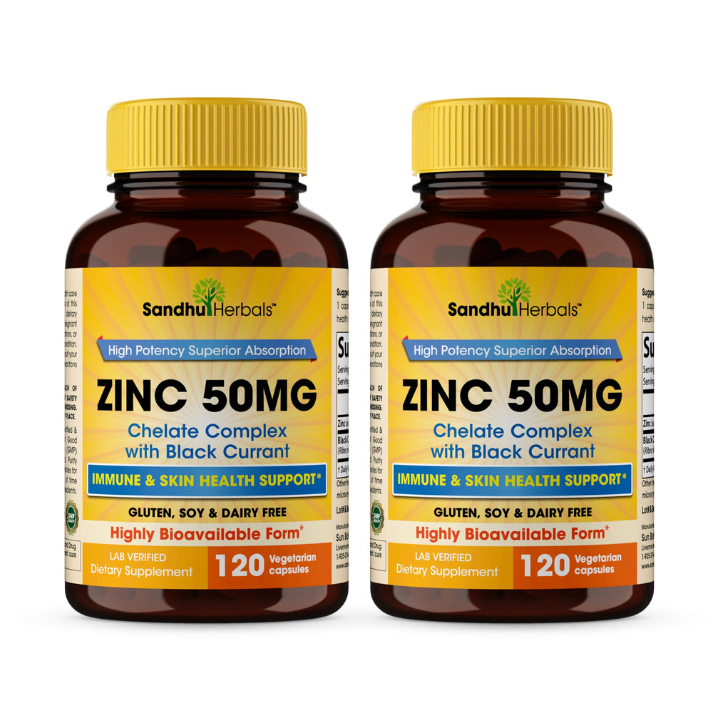 Sandhu Herbals Zinc 50mg Pack 2 bottle front view