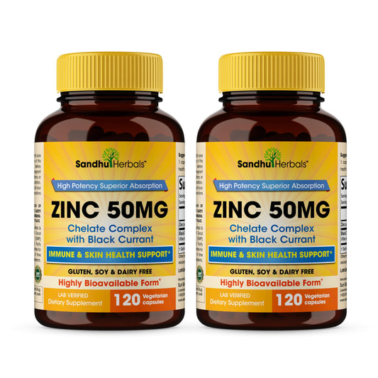 Sandhu Herbals Zinc 50mg Pack 2 bottle front view