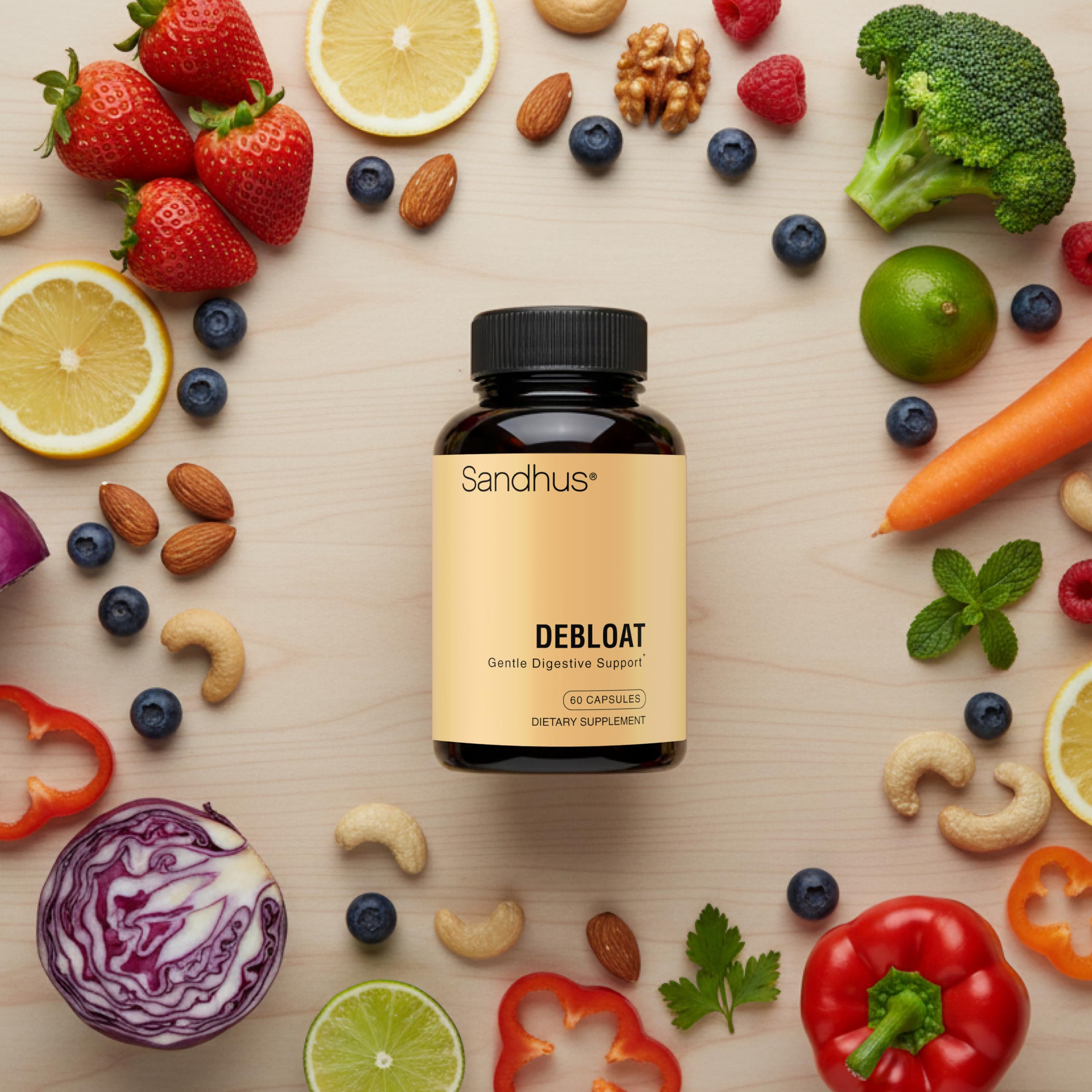 Sandhu's Debloat 60-count bottle