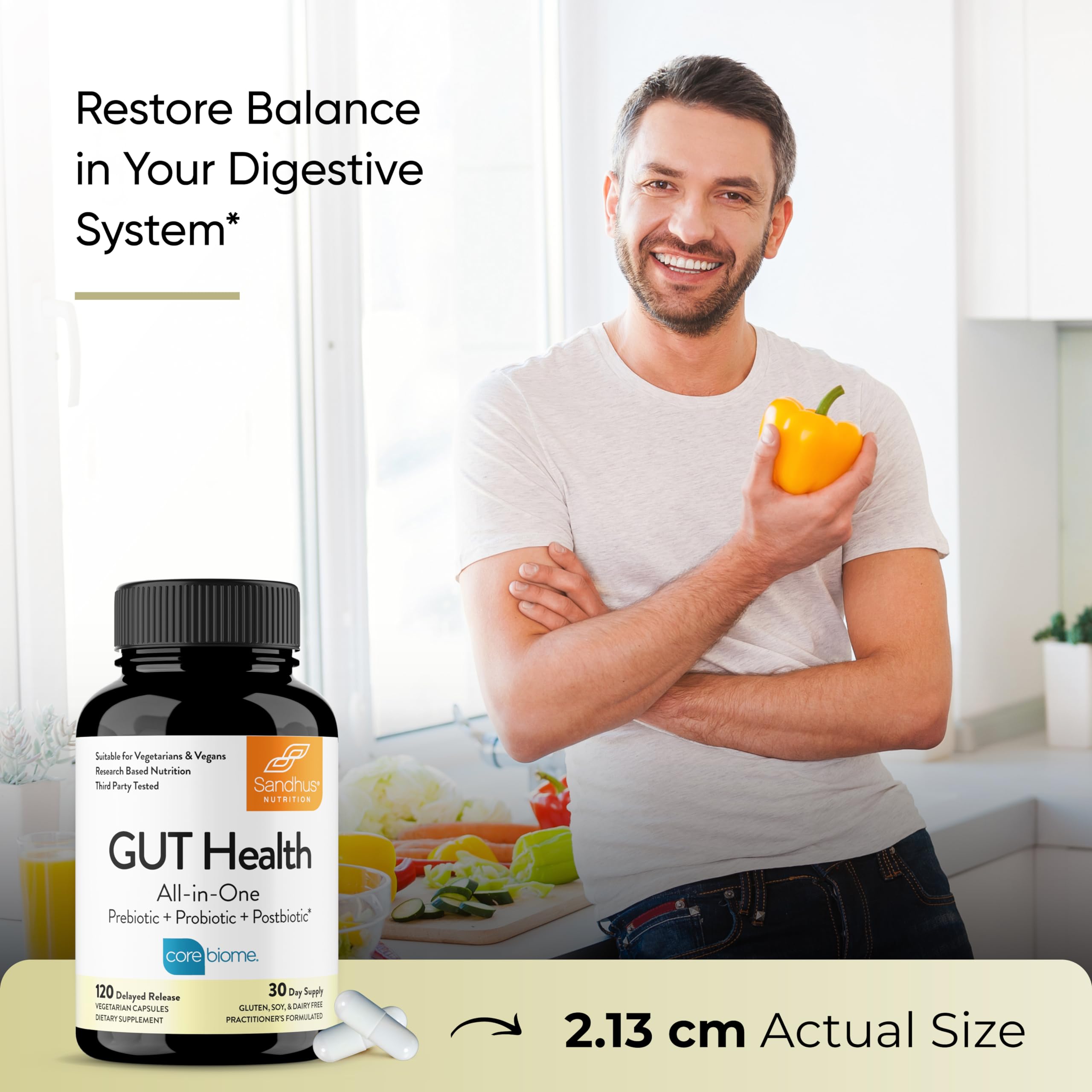 Digestive health concept with gut illustration