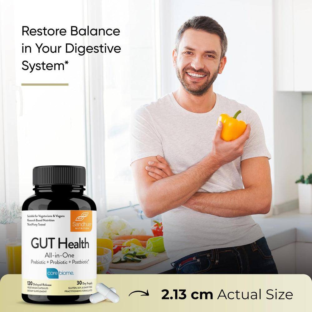 Digestive health concept with gut illustration