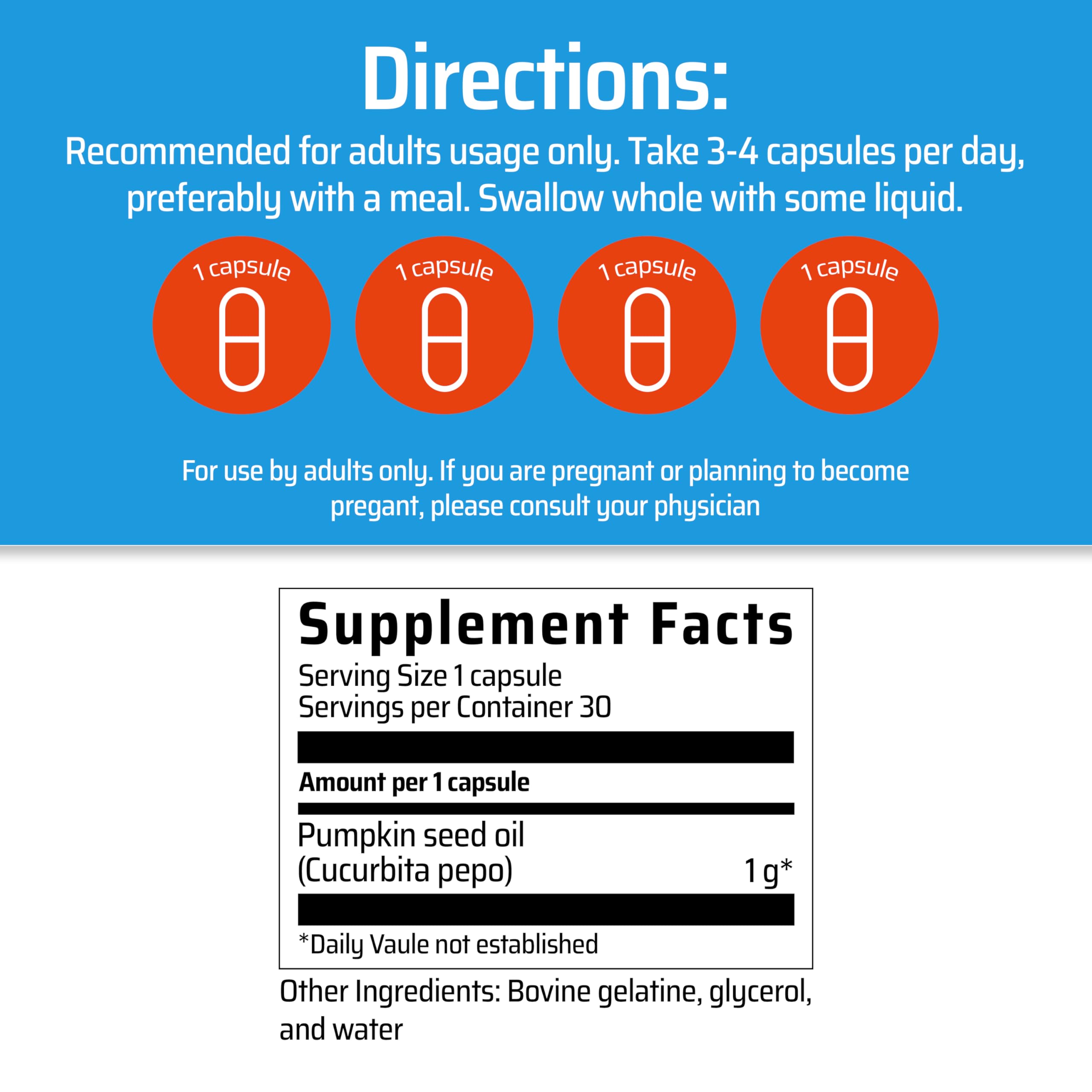 Close-up of 1000 mg pumpkin seed oil capsules