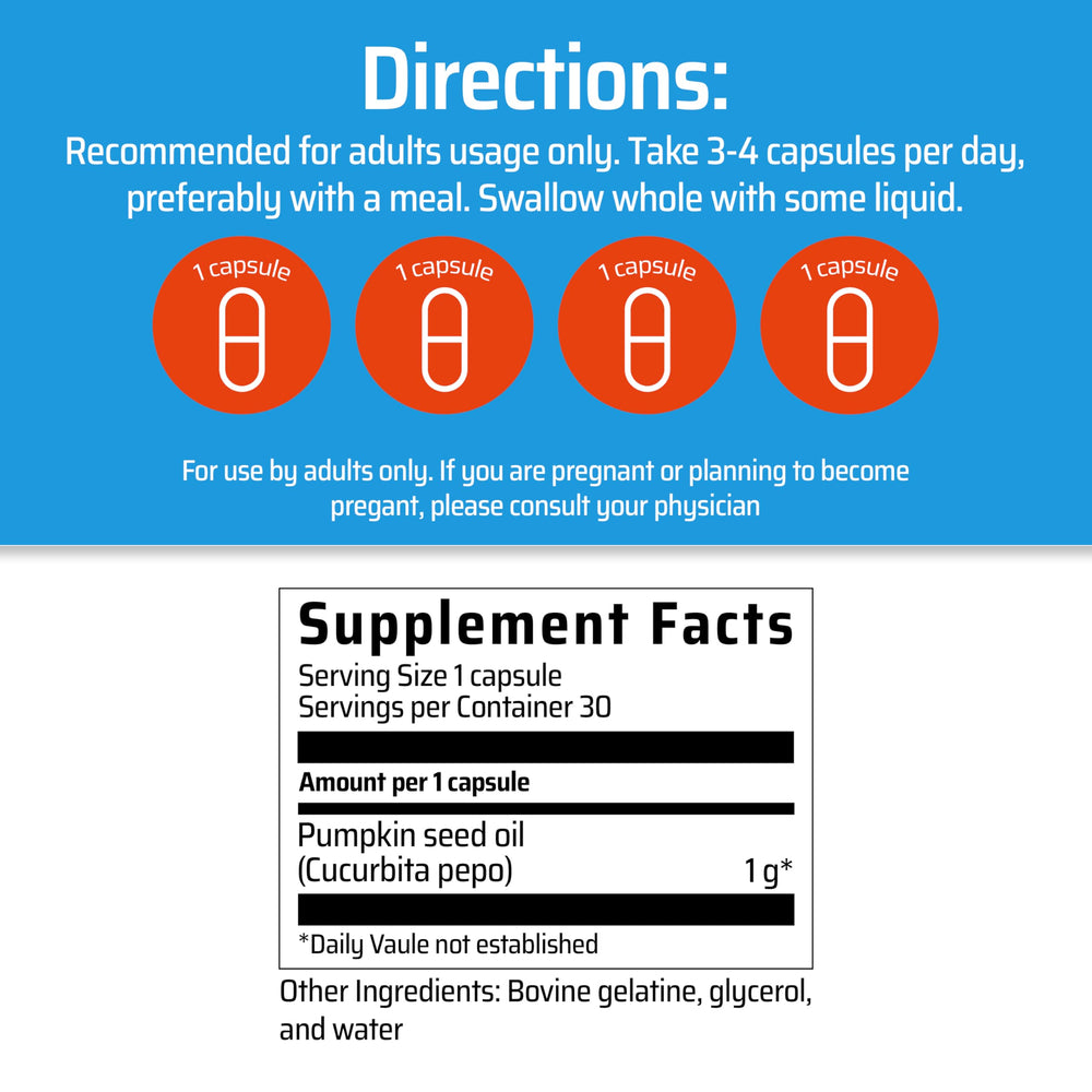 Close-up of 1000 mg pumpkin seed oil capsules