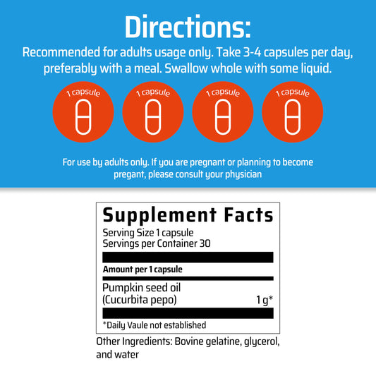 Close-up of 1000 mg pumpkin seed oil capsules