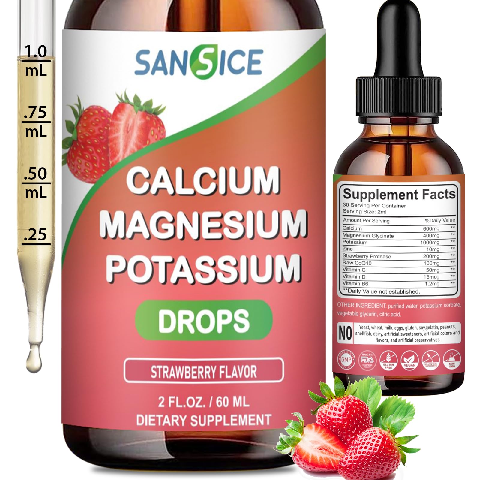 SANSICE liquid Calcium Magnesium Potassium bottle front view