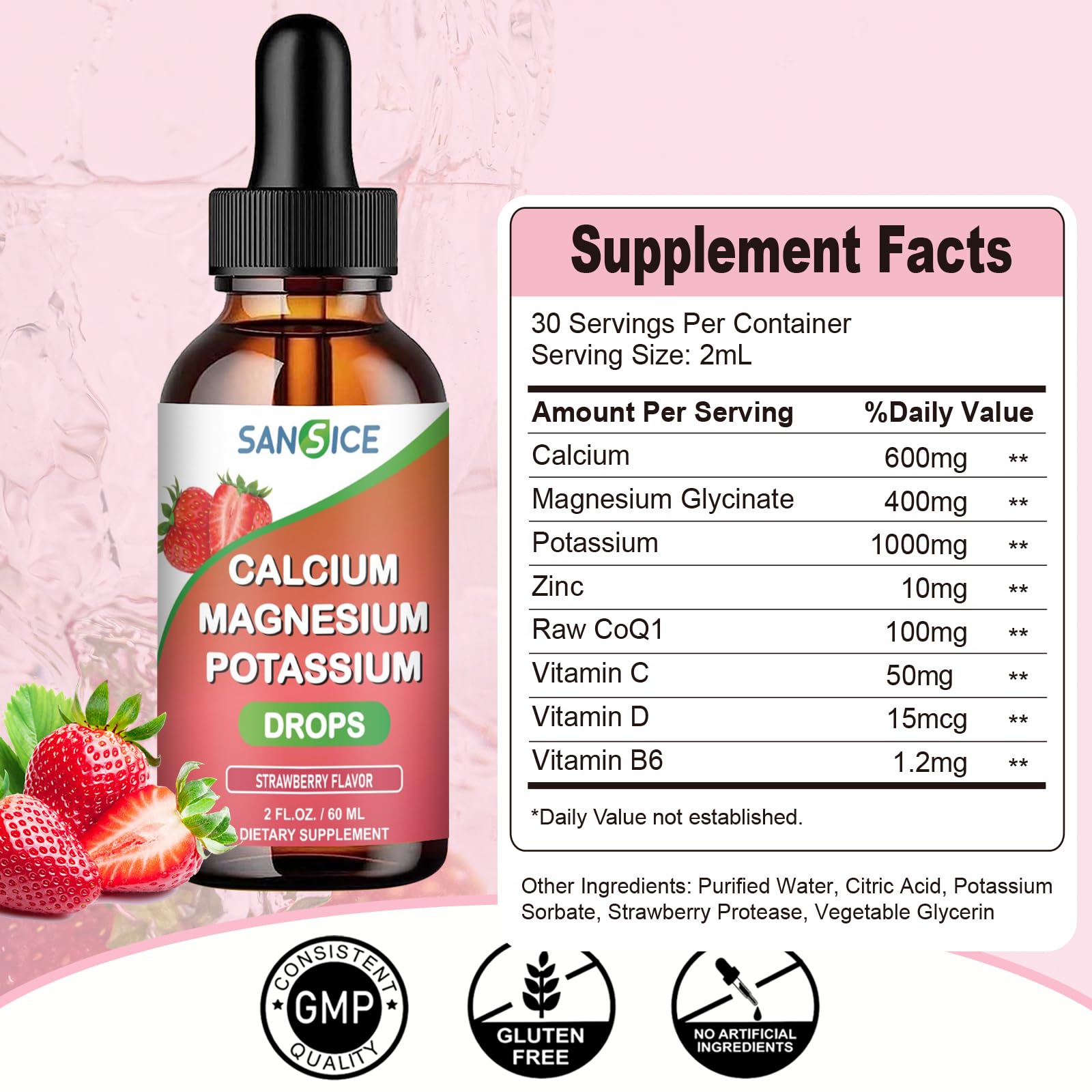 Nutrient-rich formula listing Calcium, Magnesium Glycinate and Potassium