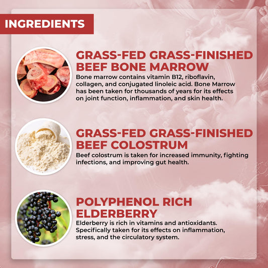 Close-up of grass-fed beef liver, bone marrow, and colostrum ingredients