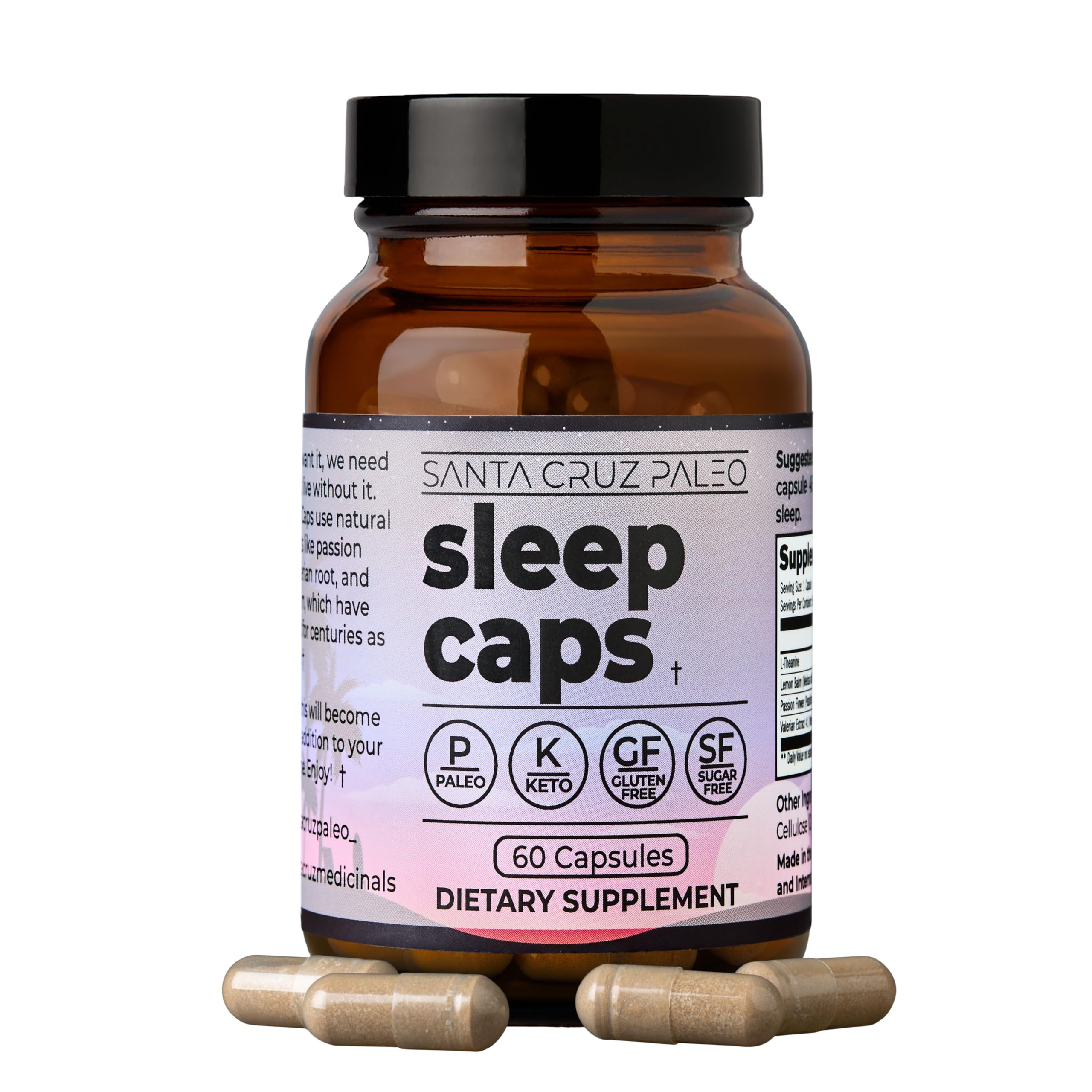 Front view of Santa Cruz Paleo Sleep Caps bottle with 60 capsules