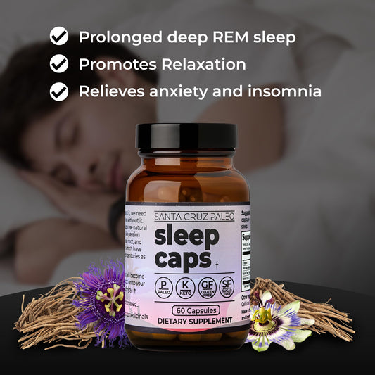 Ingredients panel on Santa Cruz Paleo Sleep Caps bottle