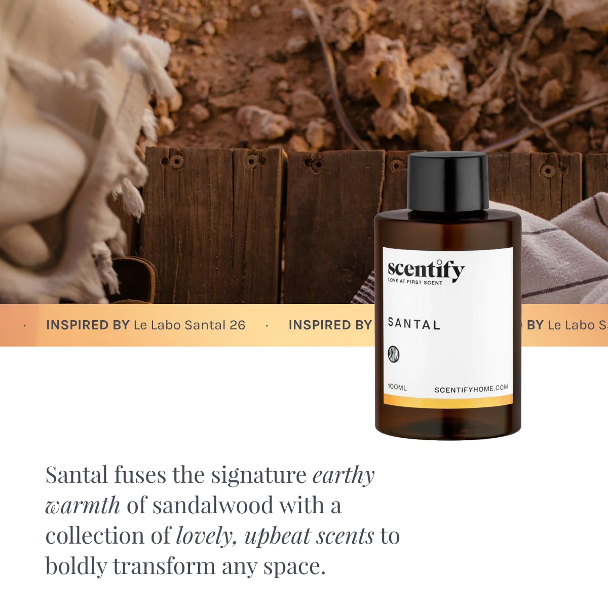 Amber glass bottle of Santal aroma oil refill