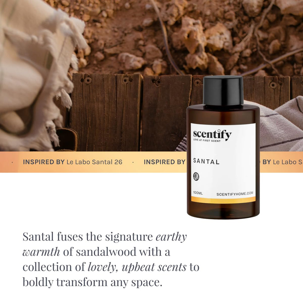 Amber glass bottle of Santal aroma oil refill