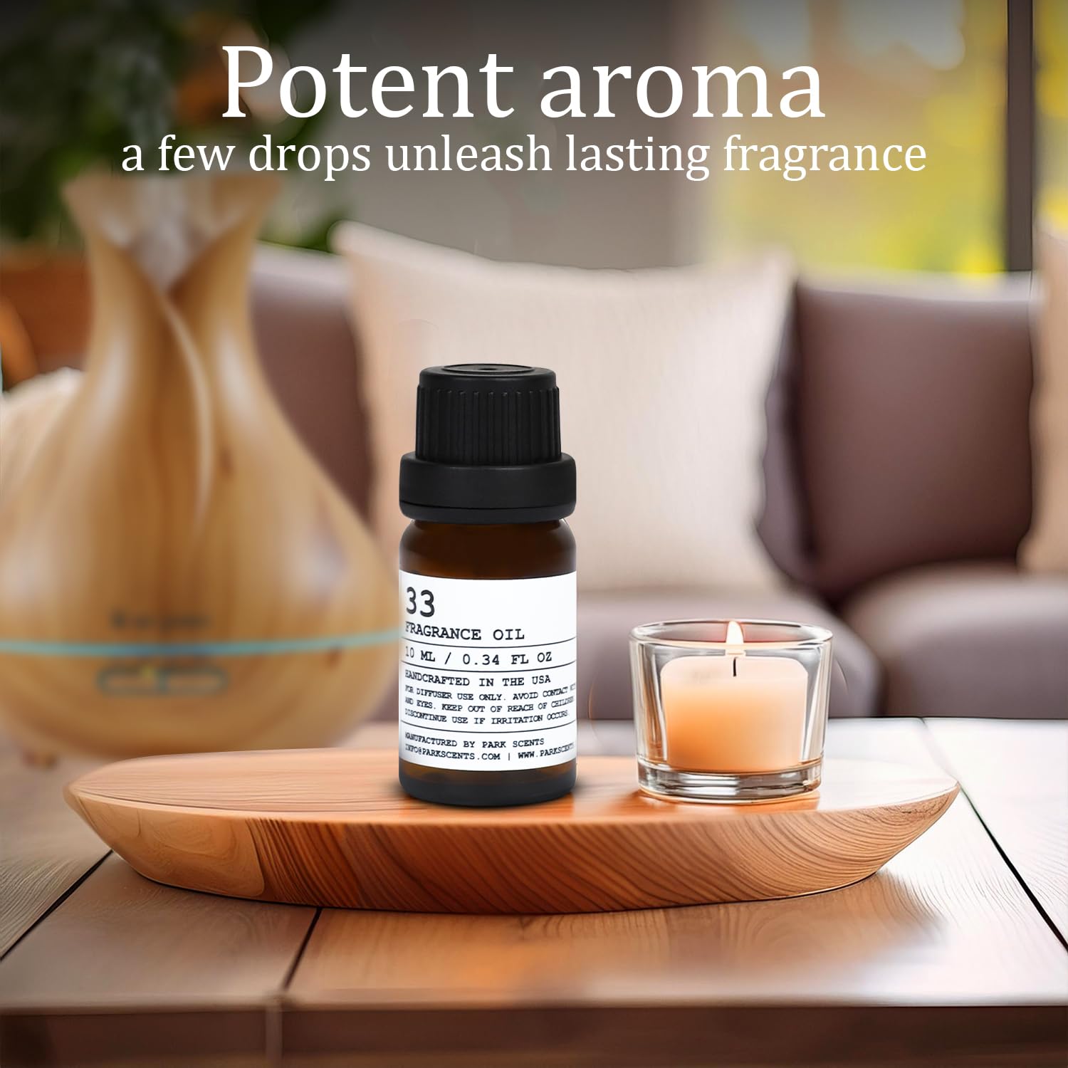 Close-up of 10ml glass bottle with diffuser oil