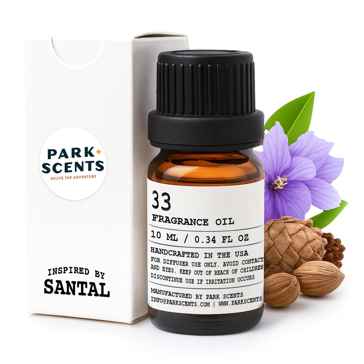 Santal essential oil diffuser in 10ml glass bottle