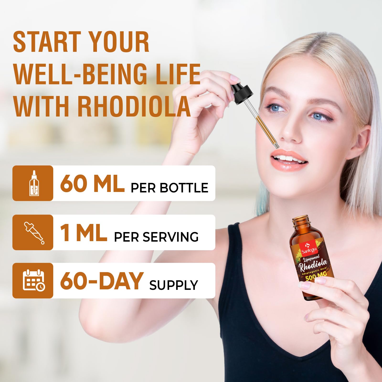 Santegra liquid being diluted in water or juice for easy daily use.