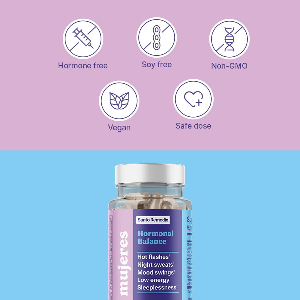 Santo Remedio Hormonal Balance box showcases thirty servings for sustainable use