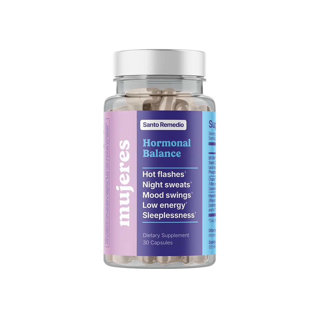 Santo Remedio Hormonal Balance bottle-front with capsules for menopause support
