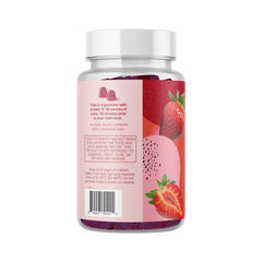 Close-up of strawberry gummies in a pile